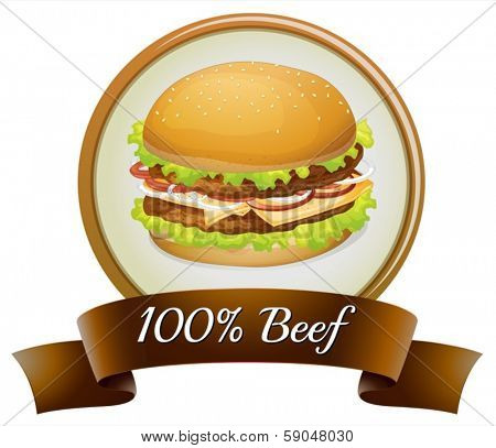 Illustration of a pure beef label with a burger on a white background