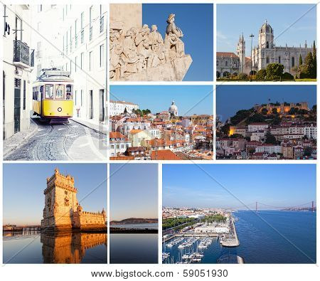 Set of photos with types of sights of Lisbon Portugal