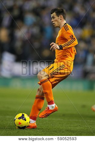 BARCELONA - JAN, 12: Gareth Bale of Real Madrid during the Spanish League match between Espanyol and Real Madrid at the Estadi Cornella on January 12, 2014 in Barcelona, Spain
