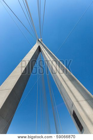 DUBROVNIK, CROATIA - AUGUST 18, 2012: Suspension bridge of Franjo Tudjman in Dubrovnik, Croatia. This bridge links the coastal road avoiding the long bay.