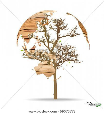 Tree shaped world map. Vector illustration.