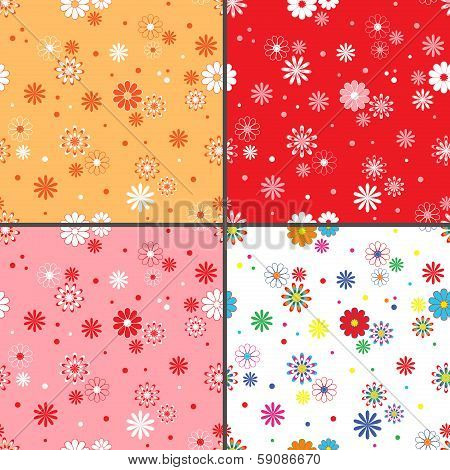 Four Seamless Vector Patterns With Daisy Flowers