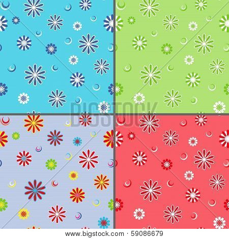 Four seamless vector patterns with chamomile flowers