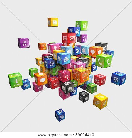 3d image of abstract cubes and icon set
