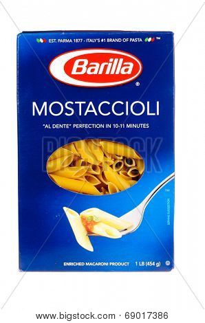 Hayward, CA - July 24, 2014: 1 LB packet of Barilla brand Mostaccioli