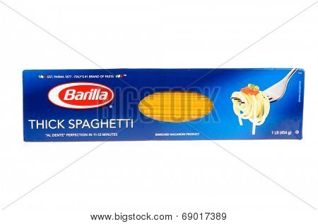 Hayward, CA - July 24, 2014: 1 LB packet of Barilla brand Thick Spaghetti