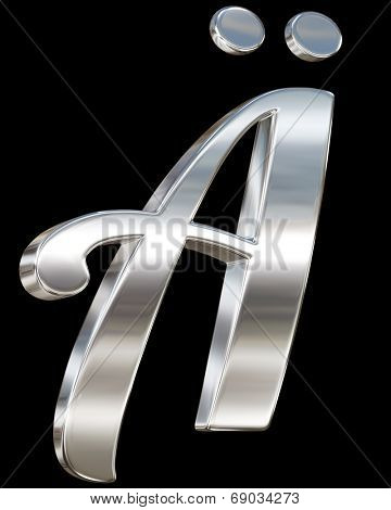 Chrome solid alphabet isolated on black - A umlaut