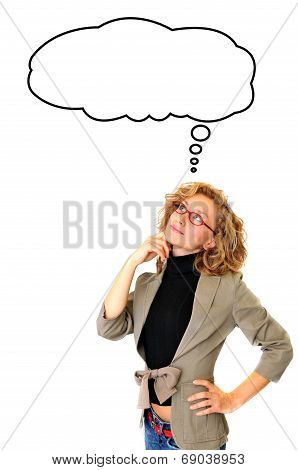 Thoughtful Businesswoman With Blank Thought Bubble