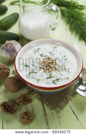 Summer Soup With Cucumbers, Yogurt And Walnuts