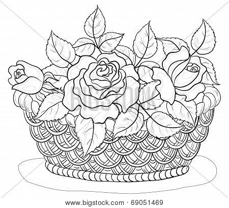 Basket with flowers, contours