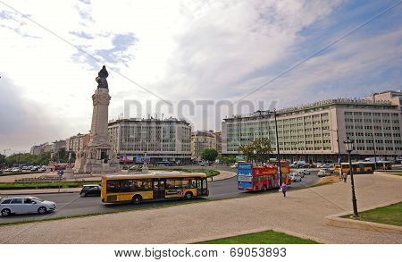 Marques De Pombal Square In Lisbon, Portugal.