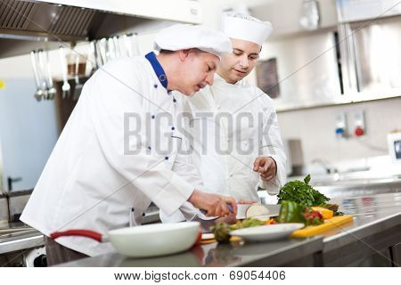 Detail of a Chef at work in his Kitchen