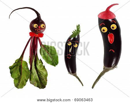 Funny Portraits Made of Beet And Eggplants