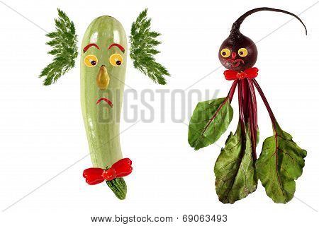 Funny Portrait Made of Zucchini,  Beet  And Fruits