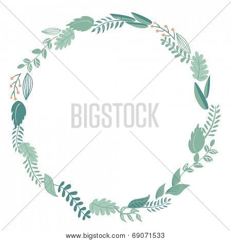 Floral Frame. Cute retro flowers arranged un a shape of the wreath perfect for wedding invitations and birthday cards 
