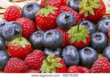 Blueberry, raspberry and strawberry close-up