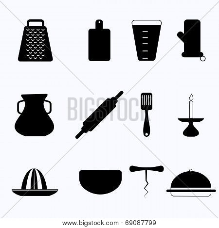 Black vector icons for kitchenware