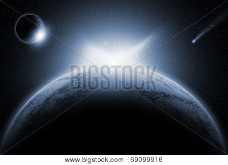 Space background with fictional planets