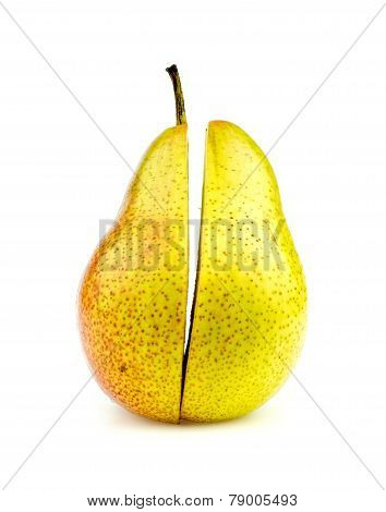 Vertical Shot Of Colorful Corella Pear Halves Perfectly Cut