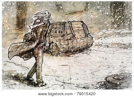 Sad Guy Goes Along The Road