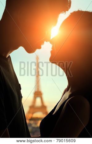 Romantic Lovers With Eiffel Tower
