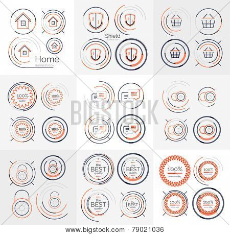 Thin line neat design large logo colletion - 36 vector clean modern icons and stamps
