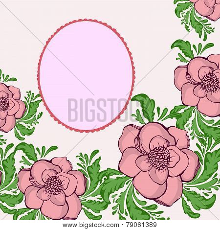 Patel tender flower hand drawn illustration with openwork frame