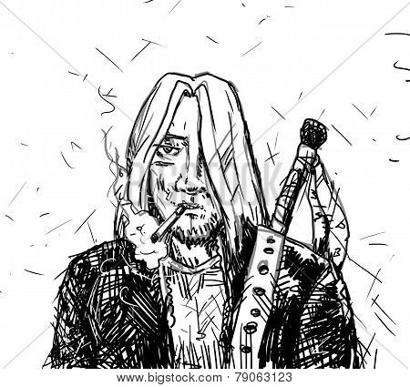 Rock And Roll Man In Black Jacket