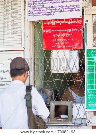Ticket Counter At Railway Station In Yangon, Myanmar