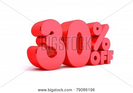 30% Off 3D Render Red Word Isolated in White Background