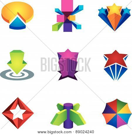 Color 3d social super star icon set for internet web creativity logo vector illustration success
