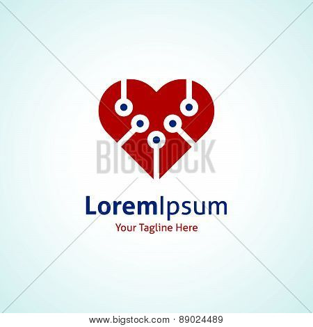 New technology integrate red heart shape vector logo icon
