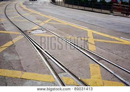 Street Railway With Yellow Street Mark