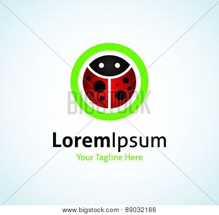 Beautiful red bug coccinella in green circle vector logo icon
