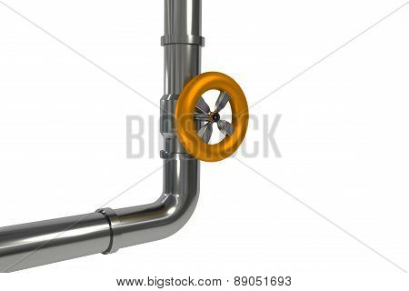 Industrial Pipeline With Orange Valve Isolated