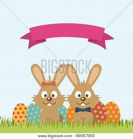 happy easter over sky background vector illustration