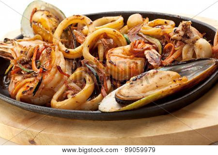 Grilled Seafoods - BBQ Shrimps, Mussels and Calamari Rings