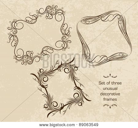 Set of 3 vintage retro-frames on aged background.
