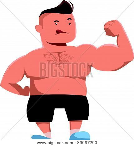Strong man showing off vector illustration cartoon character