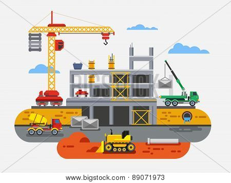 Building Construction Flat Design Vector Concept Illustration.