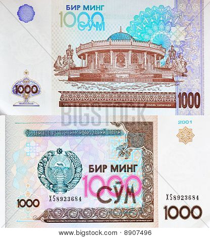 1000 Sum Bill mit dem Bild des Museum von Amir Temur