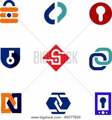 Internet home secure lock security system technology logo icons