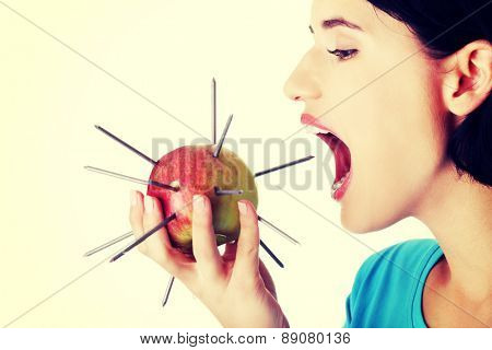 Young woman with a throat pain