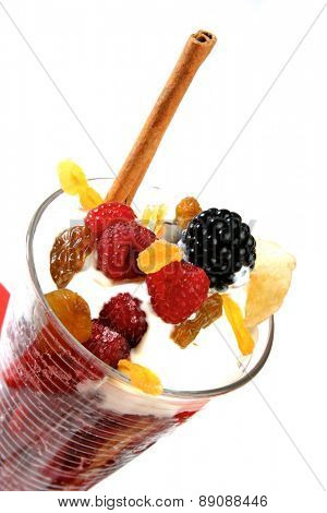 Fresh raspberries and blacberries dessert