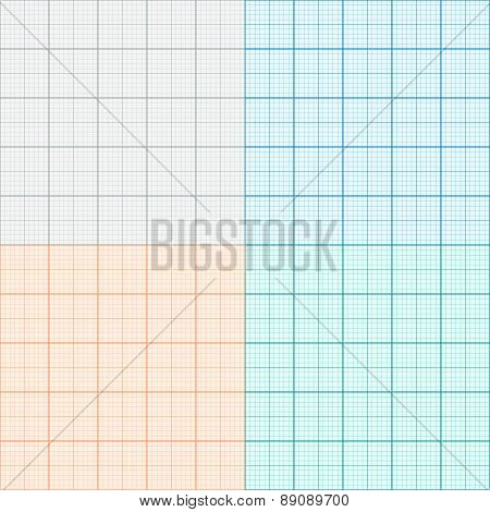 A Set Of Graph Paper In Four Colors. Plotting Paper. Vector