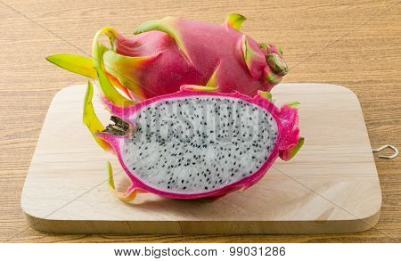 Fresh Ripe Dragon Fruit On Cutting Board