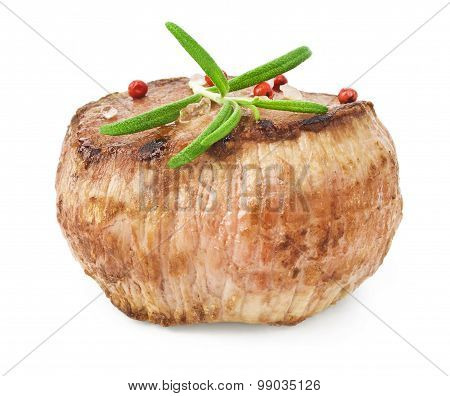 Grilled steak on white background