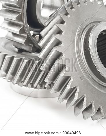 real stainless steel gears isolated over white background