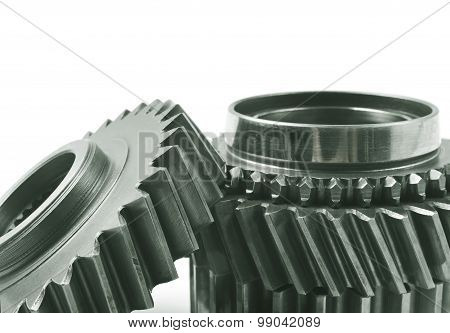 real stainless steel gears isolated over white background