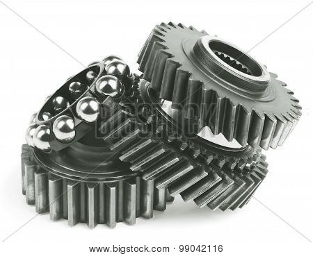 real stainless steel gears isolated over white background